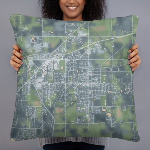Person holding 22x22 Custom Altoona Iowa Map Throw Pillow in Afternoon