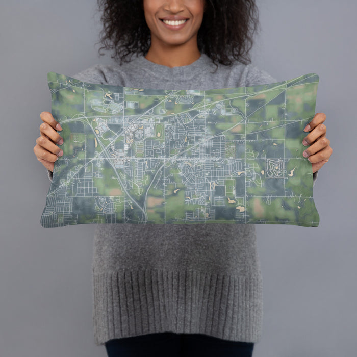 Person holding 20x12 Custom Altoona Iowa Map Throw Pillow in Afternoon