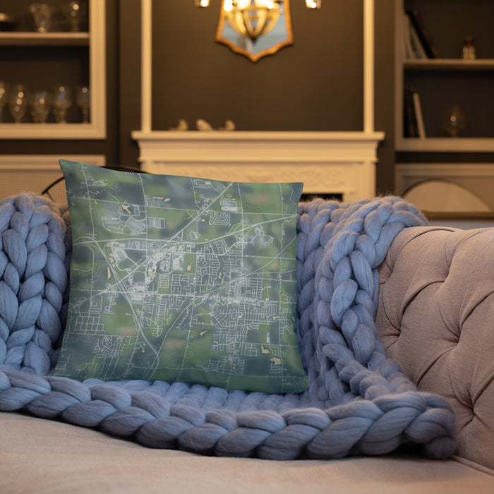 Custom Altoona Iowa Map Throw Pillow in Afternoon on Cream Colored Couch