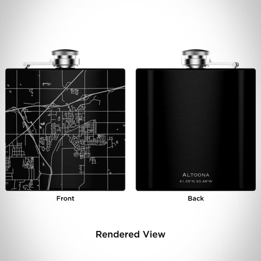 Rendered View of Altoona Iowa Map Engraving on 6oz Stainless Steel Flask in Black