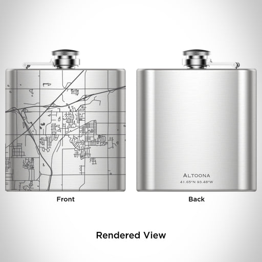 Rendered View of Altoona Iowa Map Engraving on 6oz Stainless Steel Flask