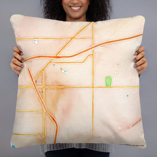 Person holding 22x22 Custom Altoona Iowa Map Throw Pillow in Watercolor