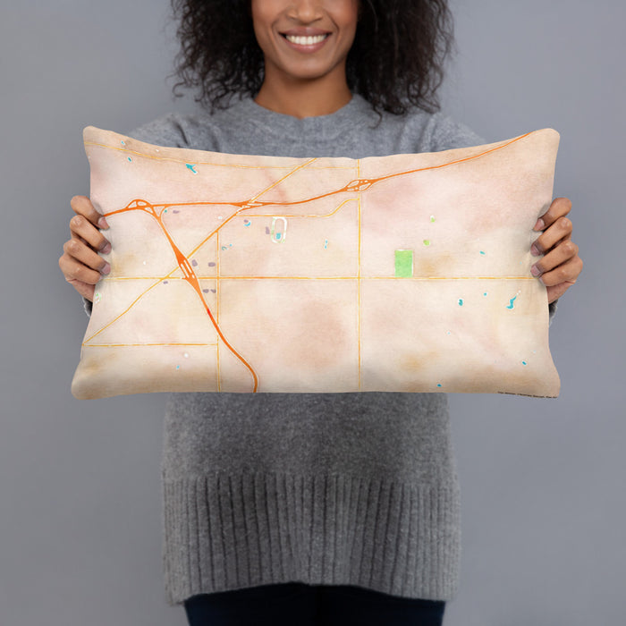Person holding 20x12 Custom Altoona Iowa Map Throw Pillow in Watercolor