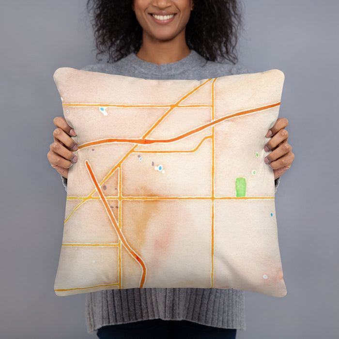 Person holding 18x18 Custom Altoona Iowa Map Throw Pillow in Watercolor