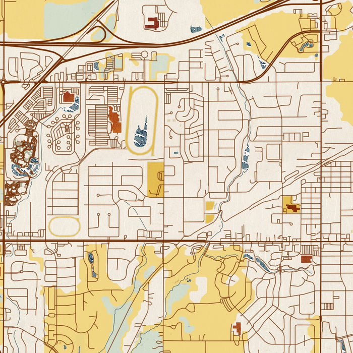 Altoona Iowa Map Print in Woodblock Style Zoomed In Close Up Showing Details