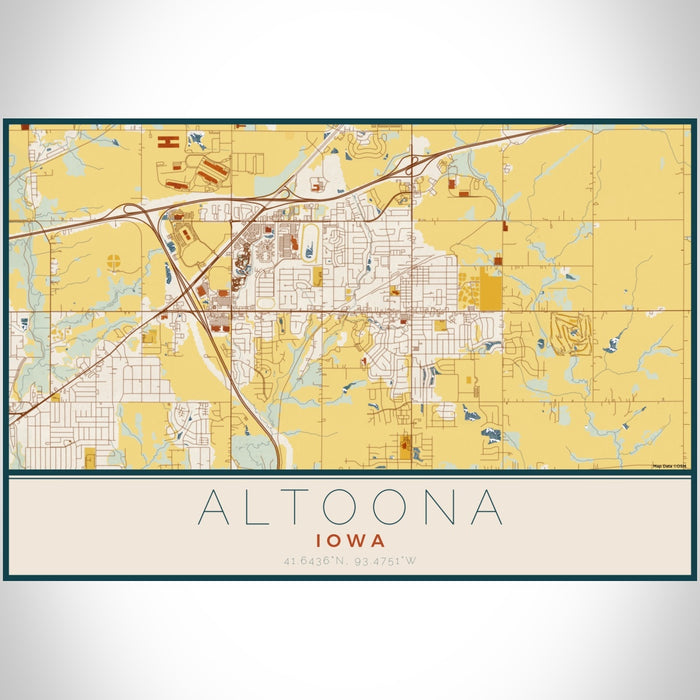 Altoona Iowa Map Print Landscape Orientation in Woodblock Style With Shaded Background