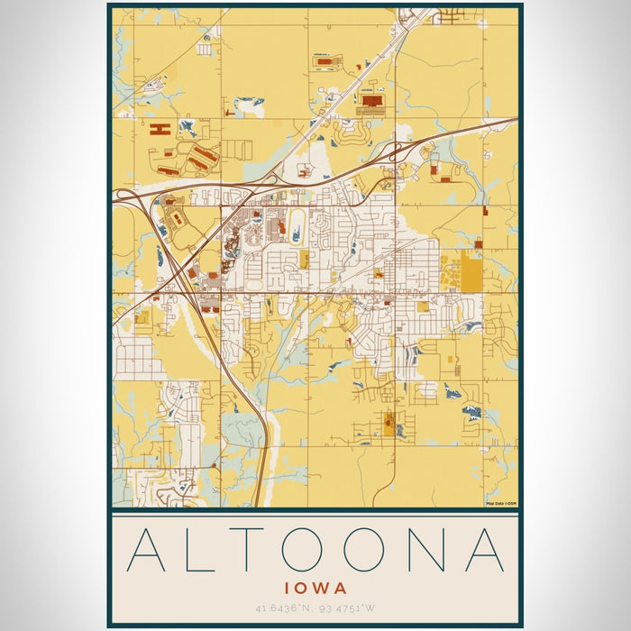 Altoona Iowa Map Print Portrait Orientation in Woodblock Style With Shaded Background