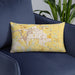 Custom Altoona Iowa Map Throw Pillow in Woodblock on Blue Colored Chair