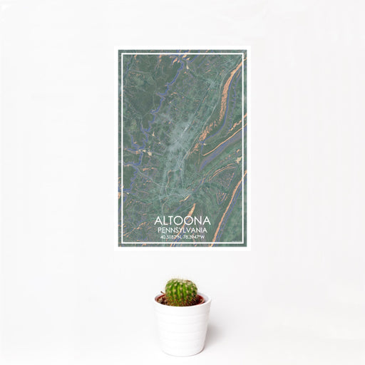 12x18 Altoona Pennsylvania Map Print Portrait Orientation in Afternoon Style With Small Cactus Plant in White Planter