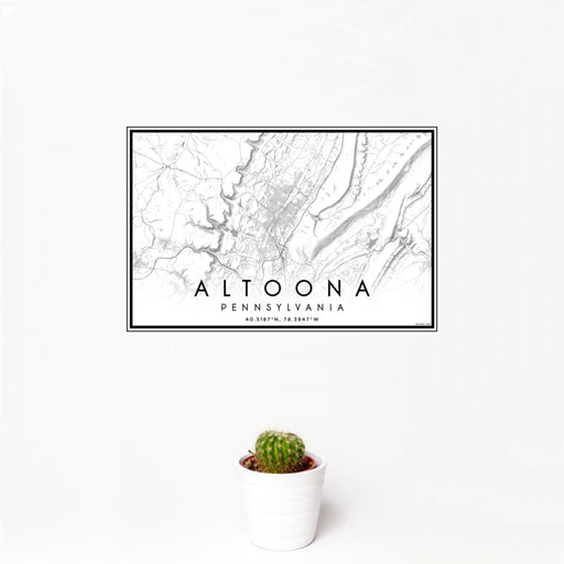 12x18 Altoona Pennsylvania Map Print Landscape Orientation in Classic Style With Small Cactus Plant in White Planter