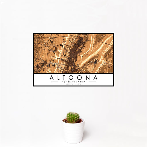 12x18 Altoona Pennsylvania Map Print Landscape Orientation in Ember Style With Small Cactus Plant in White Planter