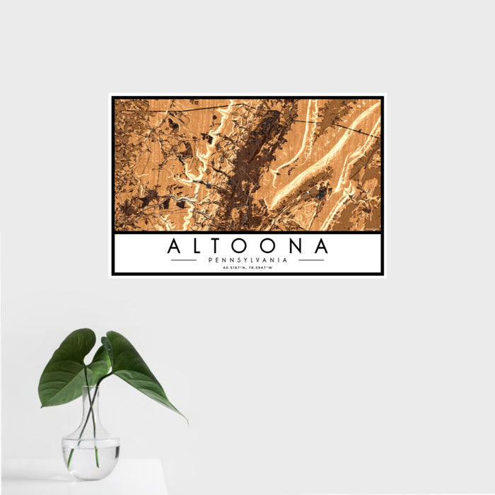 16x24 Altoona Pennsylvania Map Print Landscape Orientation in Ember Style With Tropical Plant Leaves in Water