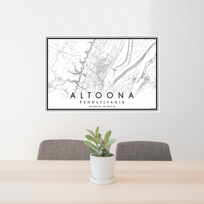 24x36 Altoona Pennsylvania Map Print Lanscape Orientation in Classic Style Behind 2 Chairs Table and Potted Plant