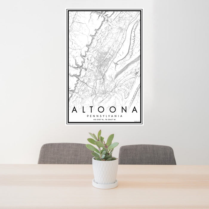24x36 Altoona Pennsylvania Map Print Portrait Orientation in Classic Style Behind 2 Chairs Table and Potted Plant