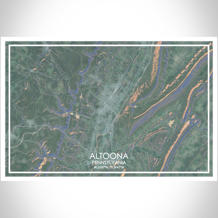 Altoona Pennsylvania Map Print Landscape Orientation in Afternoon Style With Shaded Background