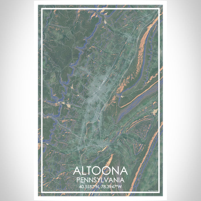 Altoona Pennsylvania Map Print Portrait Orientation in Afternoon Style With Shaded Background