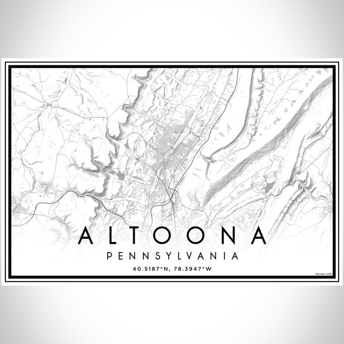 Altoona Pennsylvania Map Print Landscape Orientation in Classic Style With Shaded Background
