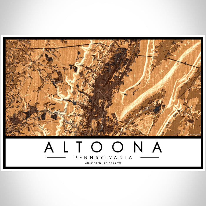 Altoona Pennsylvania Map Print Landscape Orientation in Ember Style With Shaded Background