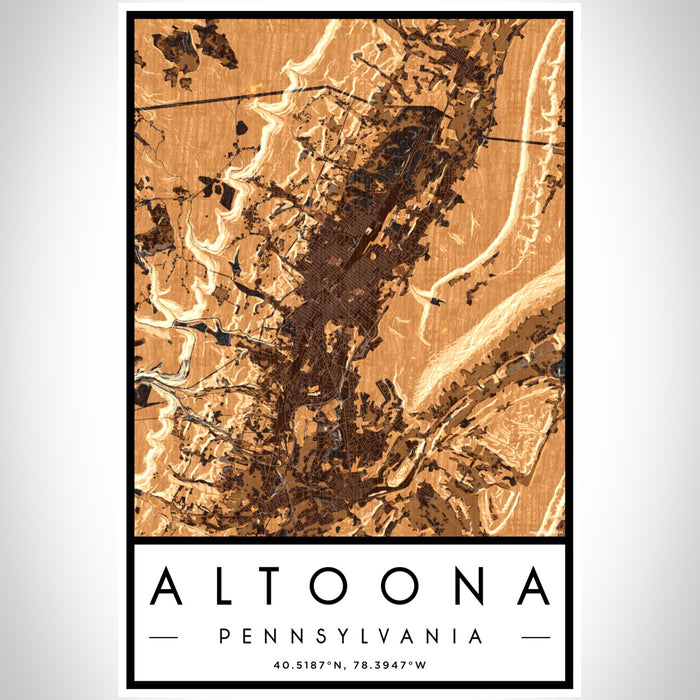 Altoona Pennsylvania Map Print Portrait Orientation in Ember Style With Shaded Background