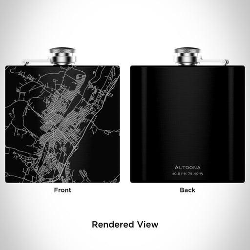 Rendered View of Altoona Pennsylvania Map Engraving on 6oz Stainless Steel Flask in Black