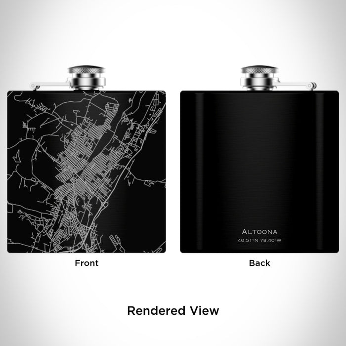 Rendered View of Altoona Pennsylvania Map Engraving on 6oz Stainless Steel Flask in Black