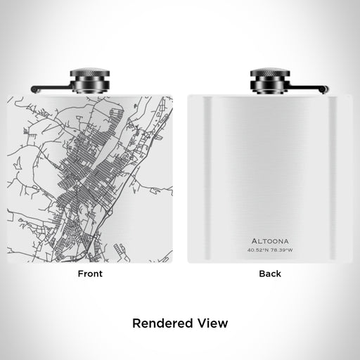 Rendered View of Altoona Pennsylvania Map Engraving on 6oz Stainless Steel Flask in White