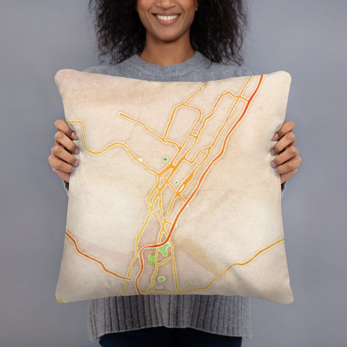 Person holding 18x18 Custom Altoona Pennsylvania Map Throw Pillow in Watercolor