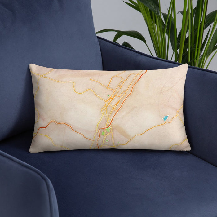 Custom Altoona Pennsylvania Map Throw Pillow in Watercolor on Blue Colored Chair