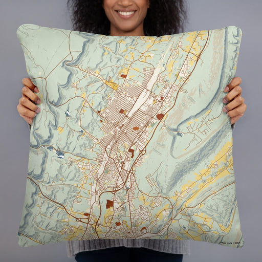 Person holding 22x22 Custom Altoona Pennsylvania Map Throw Pillow in Woodblock