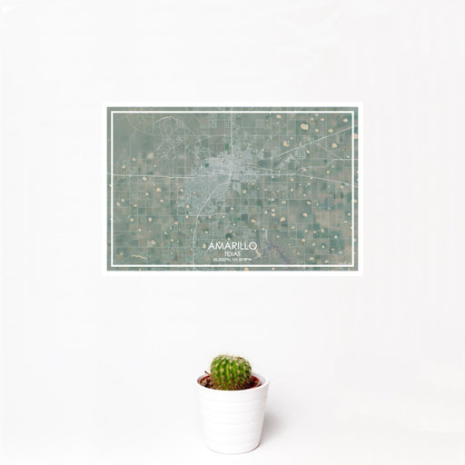 12x18 Amarillo Texas Map Print Landscape Orientation in Afternoon Style With Small Cactus Plant in White Planter