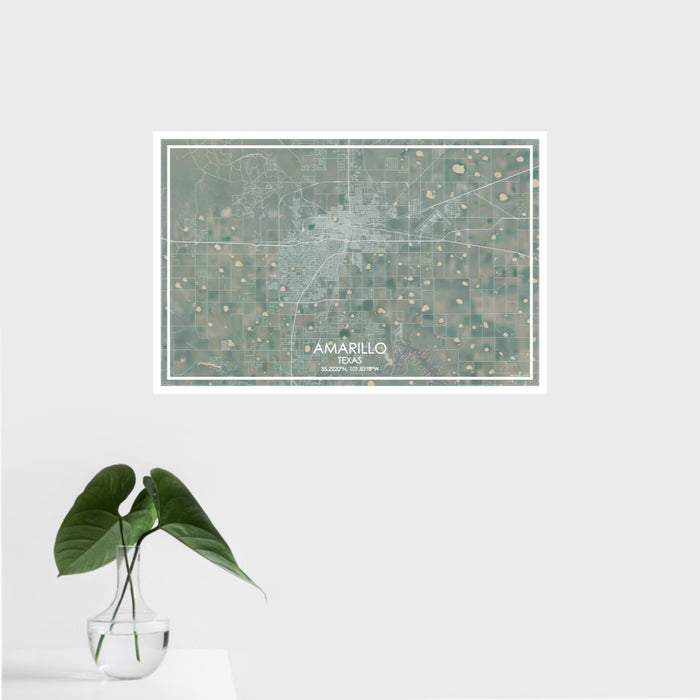 16x24 Amarillo Texas Map Print Landscape Orientation in Afternoon Style With Tropical Plant Leaves in Water