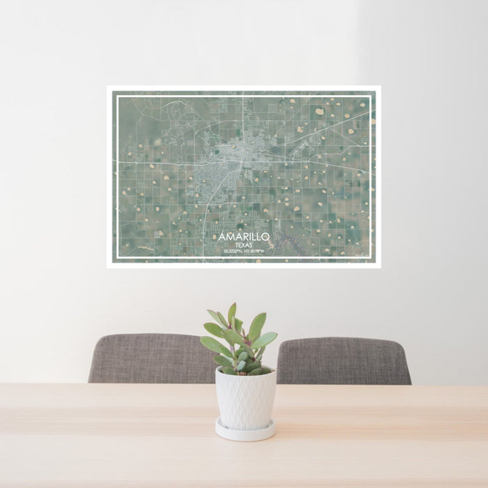 24x36 Amarillo Texas Map Print Lanscape Orientation in Afternoon Style Behind 2 Chairs Table and Potted Plant