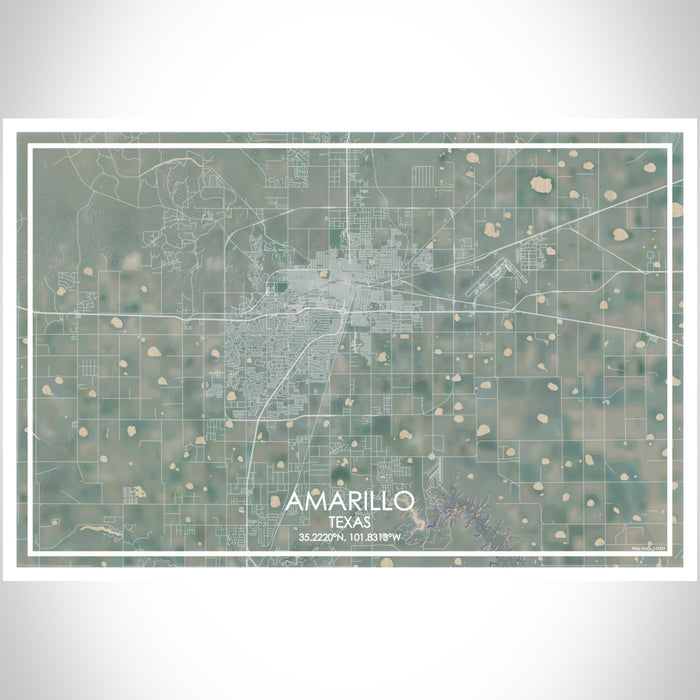 Amarillo Texas Map Print Landscape Orientation in Afternoon Style With Shaded Background