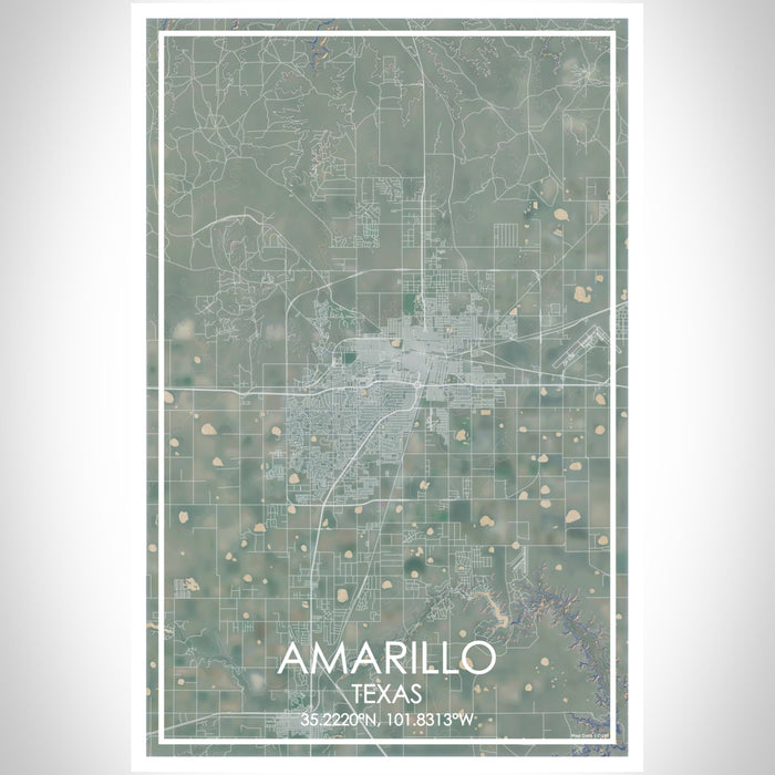 Amarillo Texas Map Print Portrait Orientation in Afternoon Style With Shaded Background
