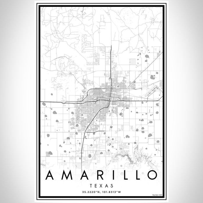 Amarillo Texas Map Print Portrait Orientation in Classic Style With Shaded Background