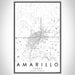 Amarillo Texas Map Print Portrait Orientation in Classic Style With Shaded Background