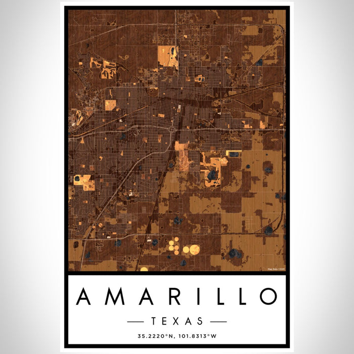 Amarillo Texas Map Print Portrait Orientation in Ember Style With Shaded Background