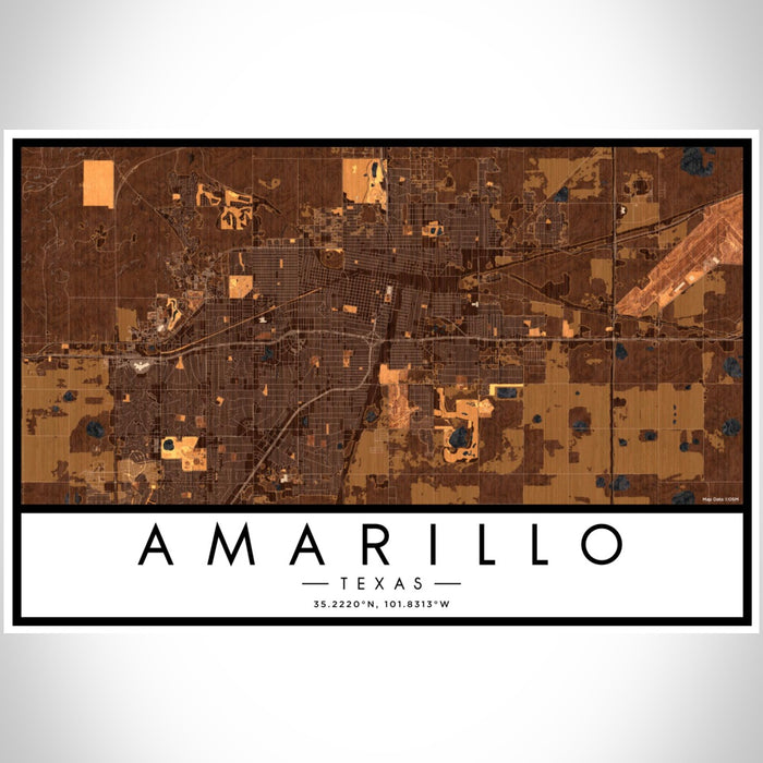 Amarillo Texas Map Print Landscape Orientation in Ember Style With Shaded Background