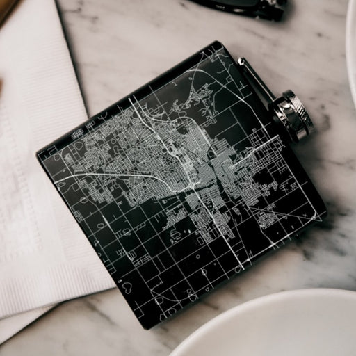 Amarillo Texas Custom Engraved City Map Inscription Coordinates on 6oz Stainless Steel Flask in Black