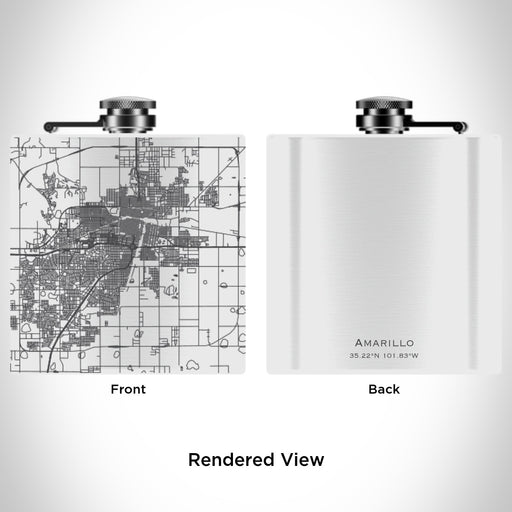 Rendered View of Amarillo Texas Map Engraving on 6oz Stainless Steel Flask in White