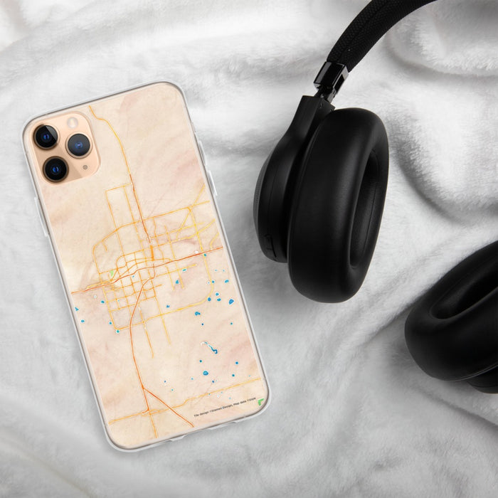 Custom Amarillo Texas Map Phone Case in Watercolor on Table with Black Headphones