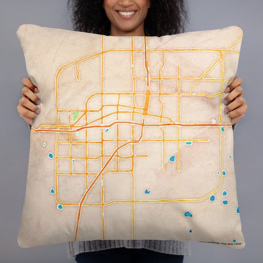 Person holding 22x22 Custom Amarillo Texas Map Throw Pillow in Watercolor