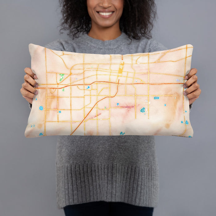Person holding 20x12 Custom Amarillo Texas Map Throw Pillow in Watercolor