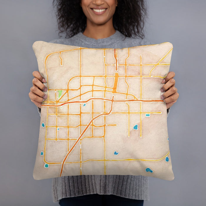 Person holding 18x18 Custom Amarillo Texas Map Throw Pillow in Watercolor