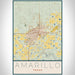 Amarillo Texas Map Print Portrait Orientation in Woodblock Style With Shaded Background
