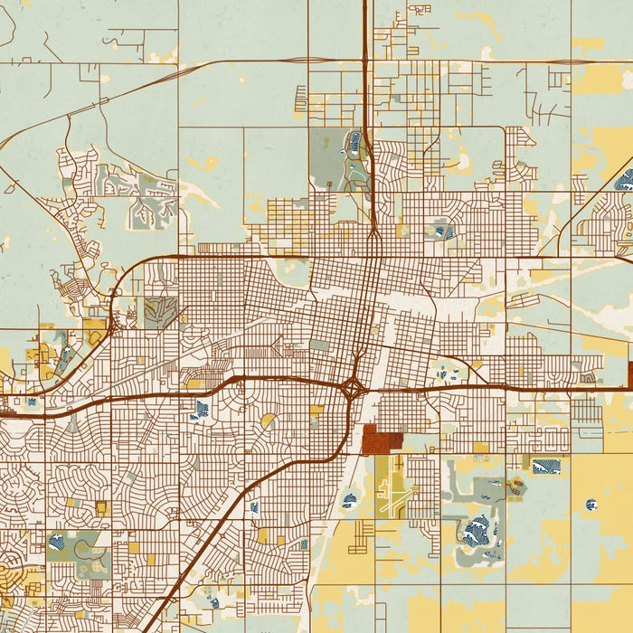 Amarillo Texas Map Print in Woodblock Style Zoomed In Close Up Showing Details