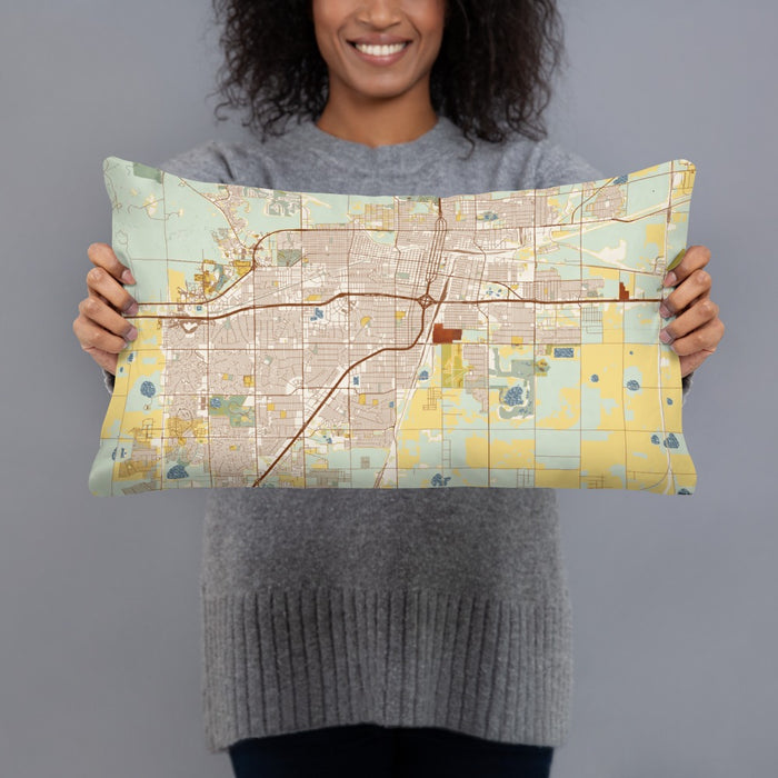 Person holding 20x12 Custom Amarillo Texas Map Throw Pillow in Woodblock