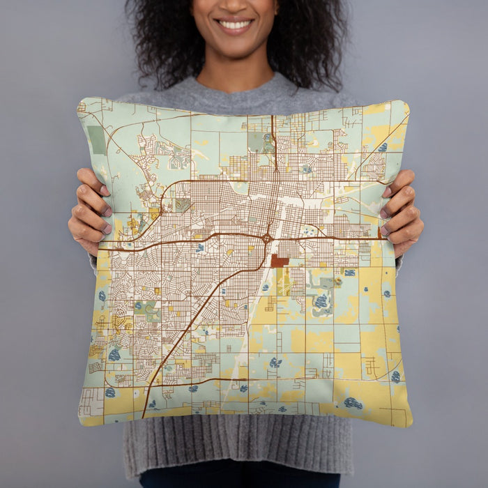 Person holding 18x18 Custom Amarillo Texas Map Throw Pillow in Woodblock