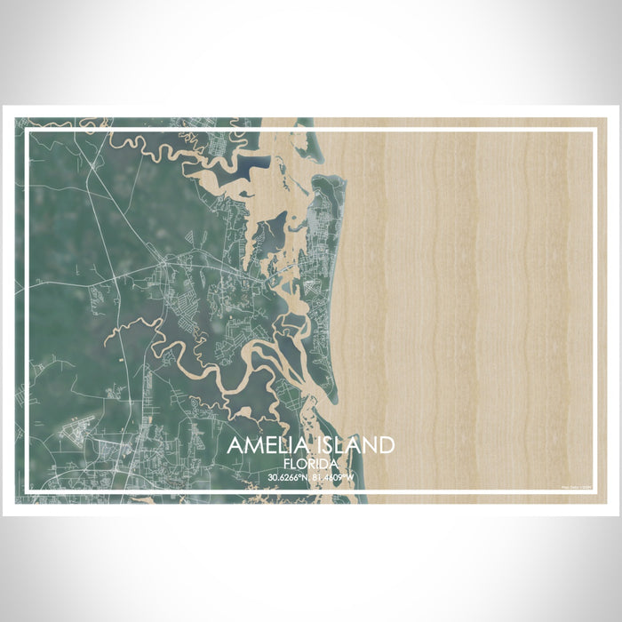 Amelia Island Florida Map Print Landscape Orientation in Afternoon Style With Shaded Background