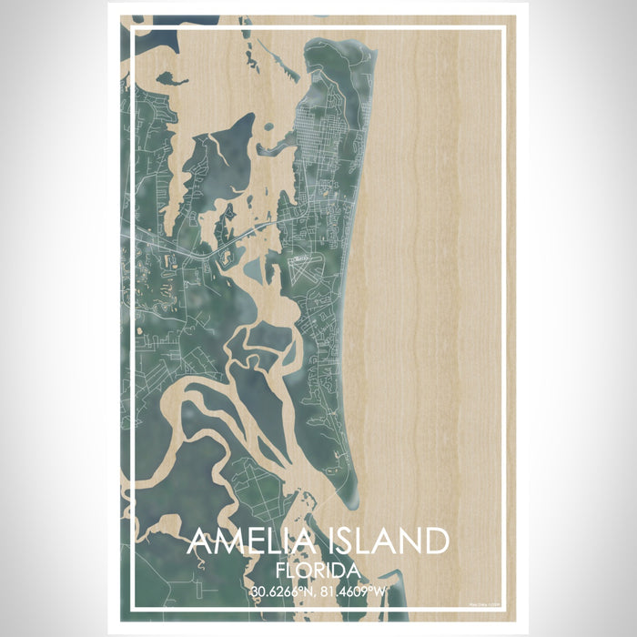 Amelia Island Florida Map Print Portrait Orientation in Afternoon Style With Shaded Background
